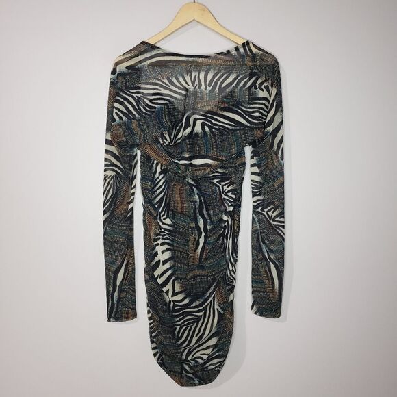 S-Twelve Large Black and Brown Animal Zebra Print Bodycon Dress - Picture 7 of 14
